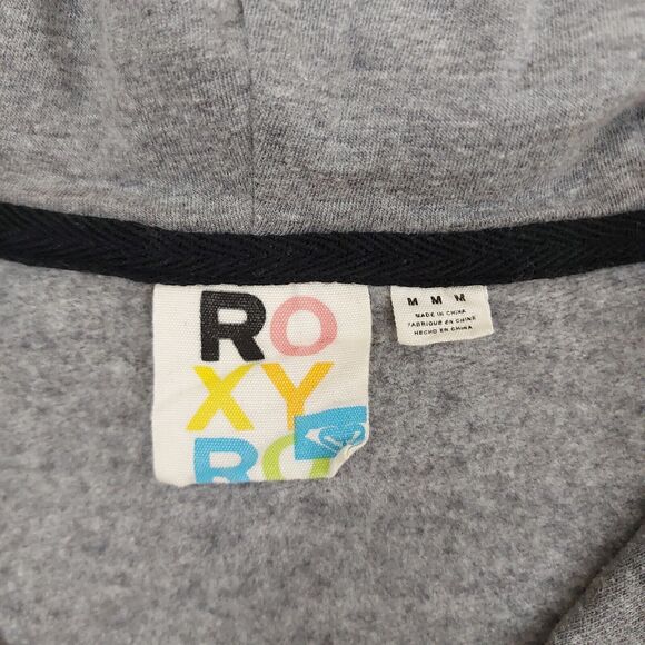 Roxy Hooded Vest Womens Medium Gray Full Zip Graphic Print Pockets Knit Casual - Picture 7 of 12